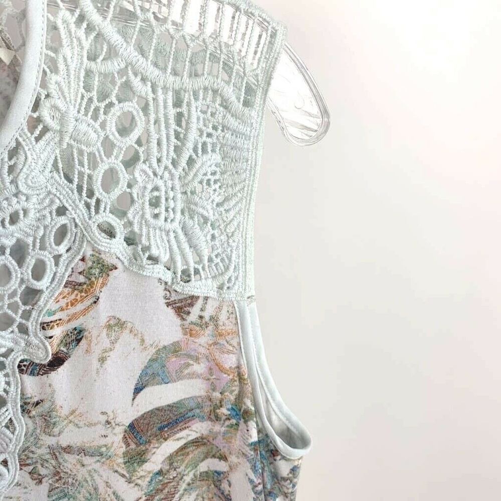 Anthropologie Meadow Rue Women's Blouse Lia Tank White Blue Floral Crochet Top S - Picture 4 of 8